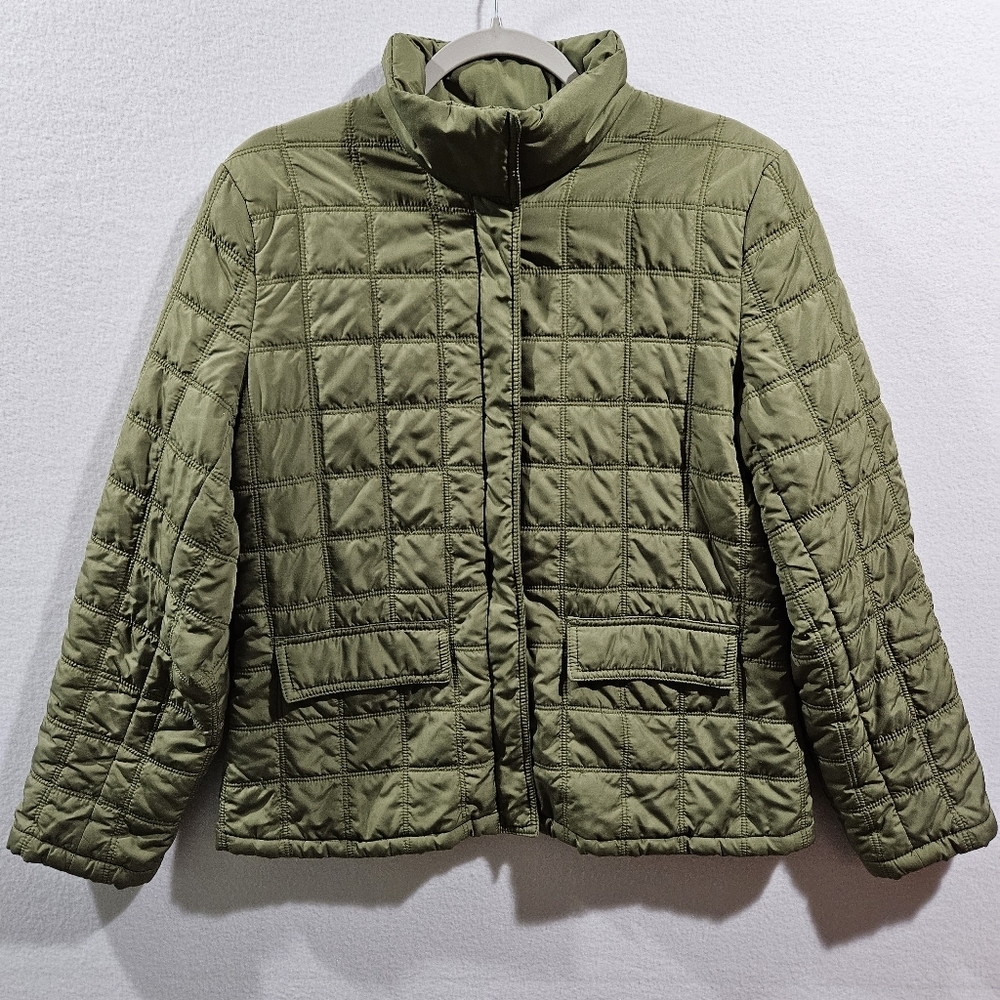Bass Puffer Jacket‎ Womens Medium Green Full Zip Quilted Outerwear Coat